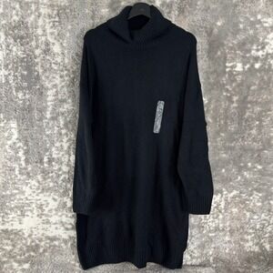 New GAP Size M Turtleneck Ribbed Knit Mini Sweater Dress Black Long Sleeve Women